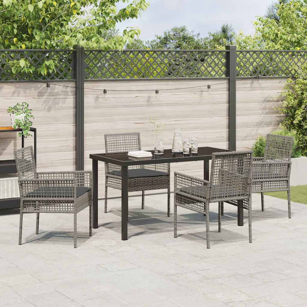 Garden Dining Set with Cushion 5 pcs Grey Poly rattan