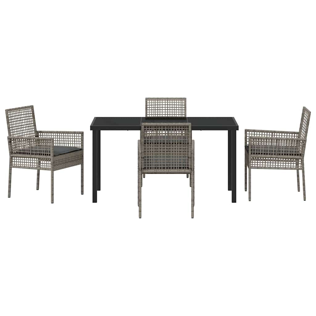 Garden Dining Set with Cushion 5 pcs Grey Poly rattan