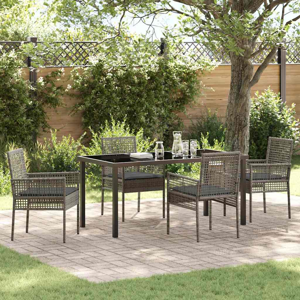 Garden Dining Set with Cushion 5 pcs Grey Poly rattan
