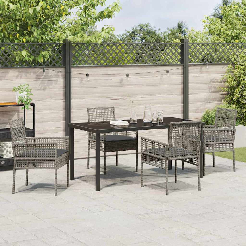 Garden Dining Set with Cushion 5 pcs Grey Poly rattan