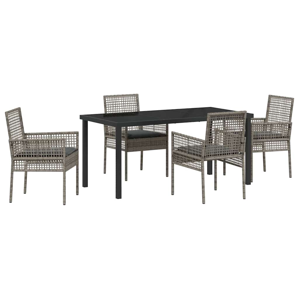 Garden Dining Set with Cushion 5 pcs Grey Poly rattan