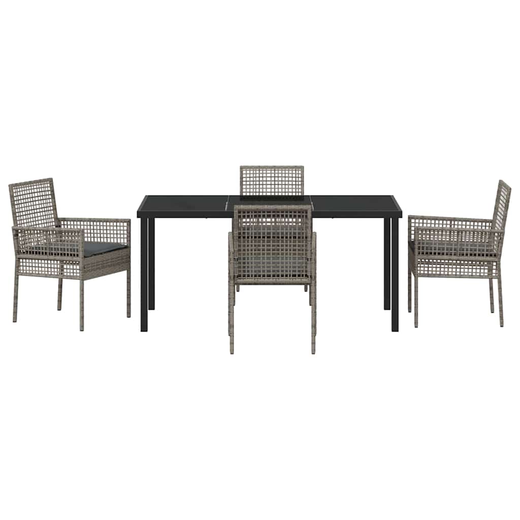 Garden Dining Set with Cushion 5 pcs Grey Poly rattan