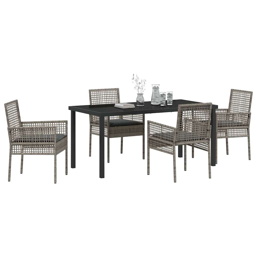 Garden Dining Set with Cushion 5 pcs Grey Poly rattan