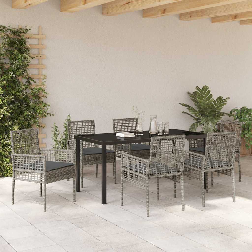 Garden Dining Set with Cushion 7 pcs Grey Poly rattan