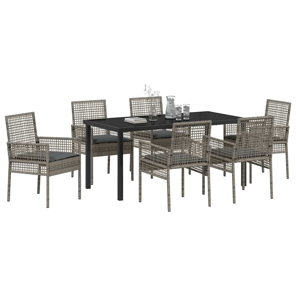 Garden Dining Set with Cushion 7 pcs Grey Poly rattan