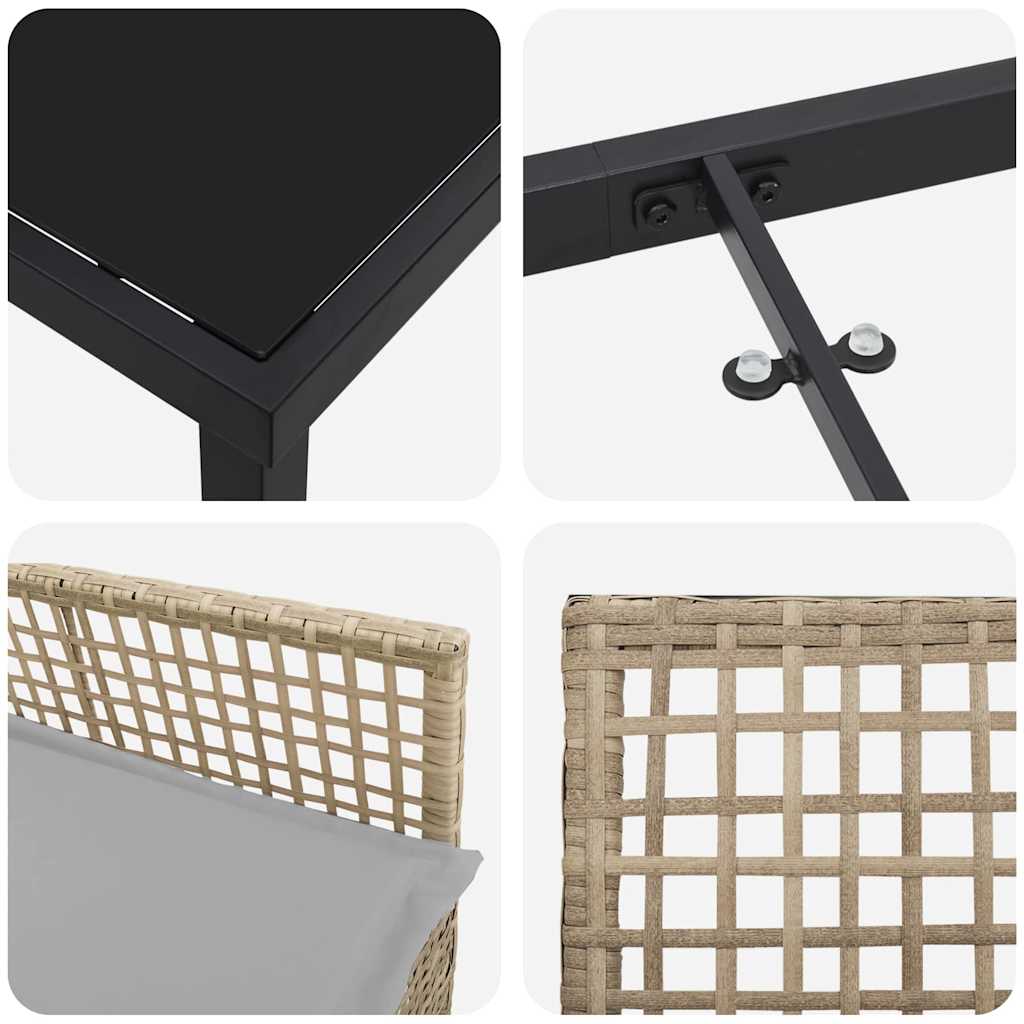 Garden Dining Set with Cushion 3 pcs Beige Poly rattan