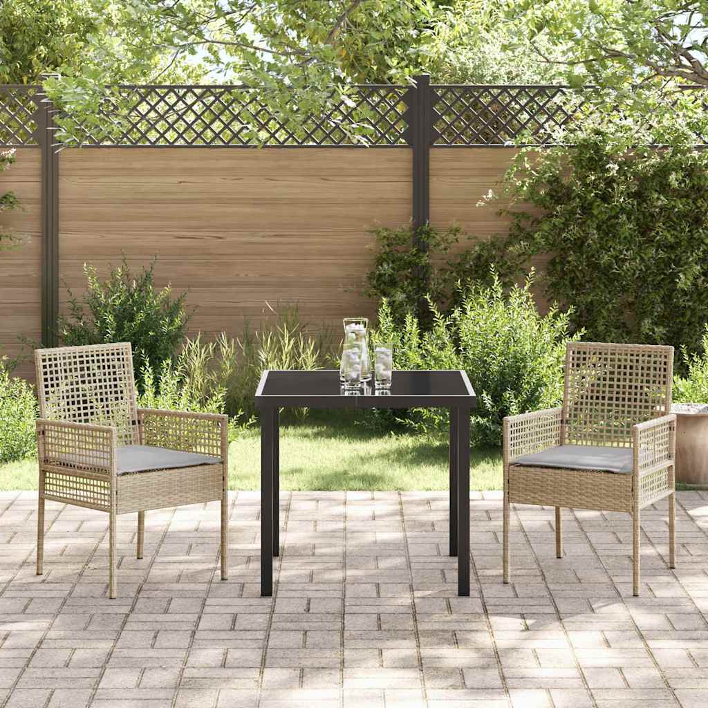 Garden Dining Set with Cushion 3 pcs Beige Poly rattan
