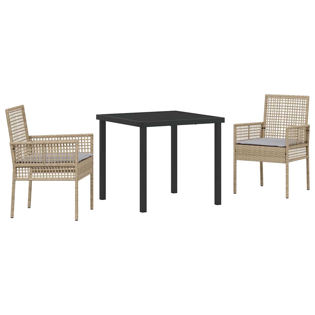 Garden Dining Set with Cushion 3 pcs Beige Poly rattan