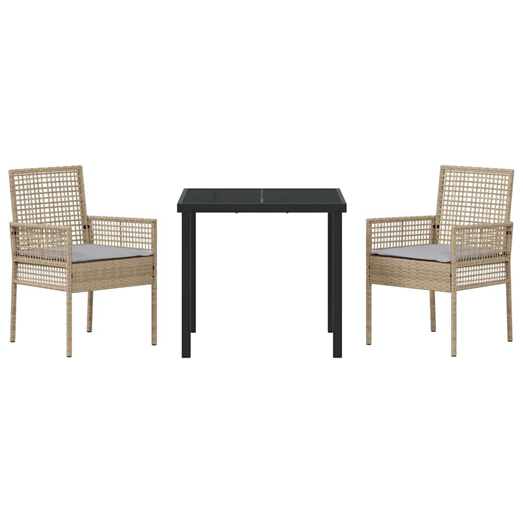Garden Dining Set with Cushion 3 pcs Beige Poly rattan
