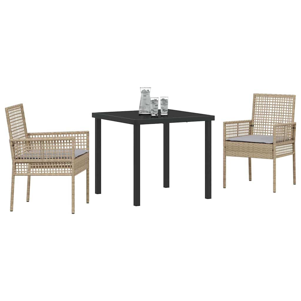 Garden Dining Set with Cushion 3 pcs Beige Poly rattan