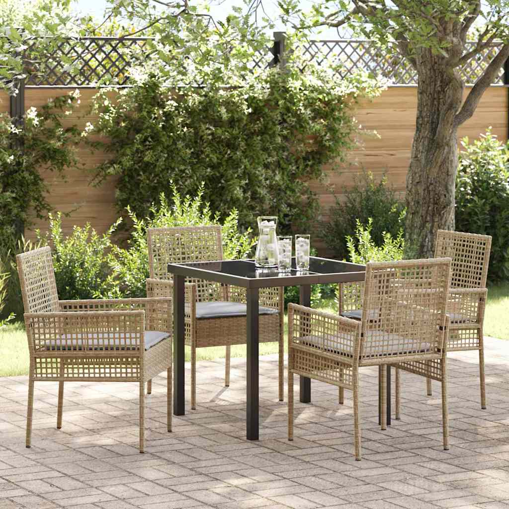 Garden Dining Set with Cushion 5 pcs Beige Poly rattan
