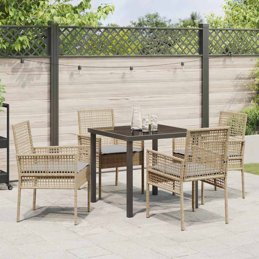 Garden Dining Set with Cushion 5 pcs Beige Poly rattan