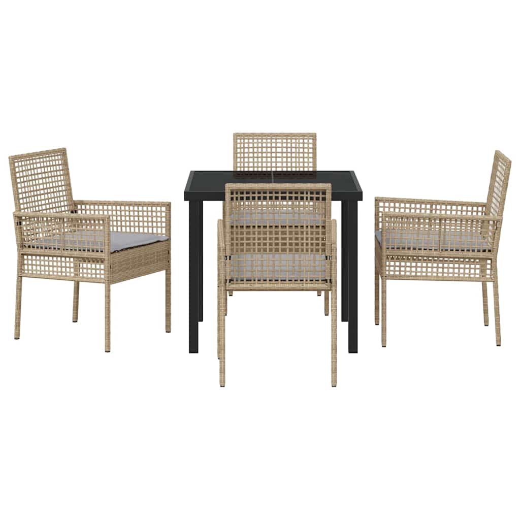 Garden Dining Set with Cushion 5 pcs Beige Poly rattan