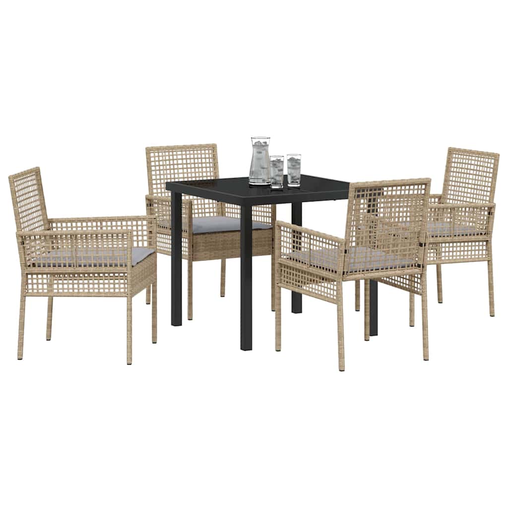 Garden Dining Set with Cushion 5 pcs Beige Poly rattan