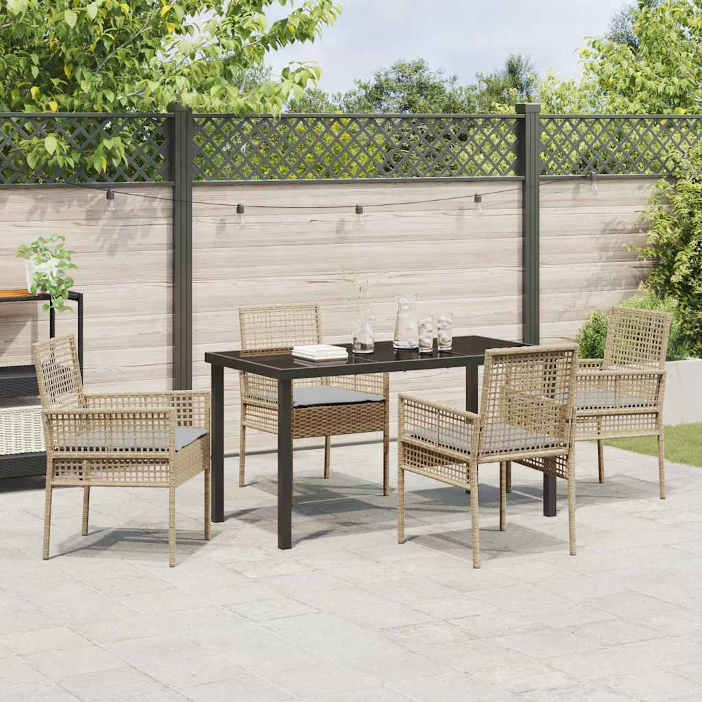 Garden Dining Set with Cushion 5 pcs Beige Poly rattan