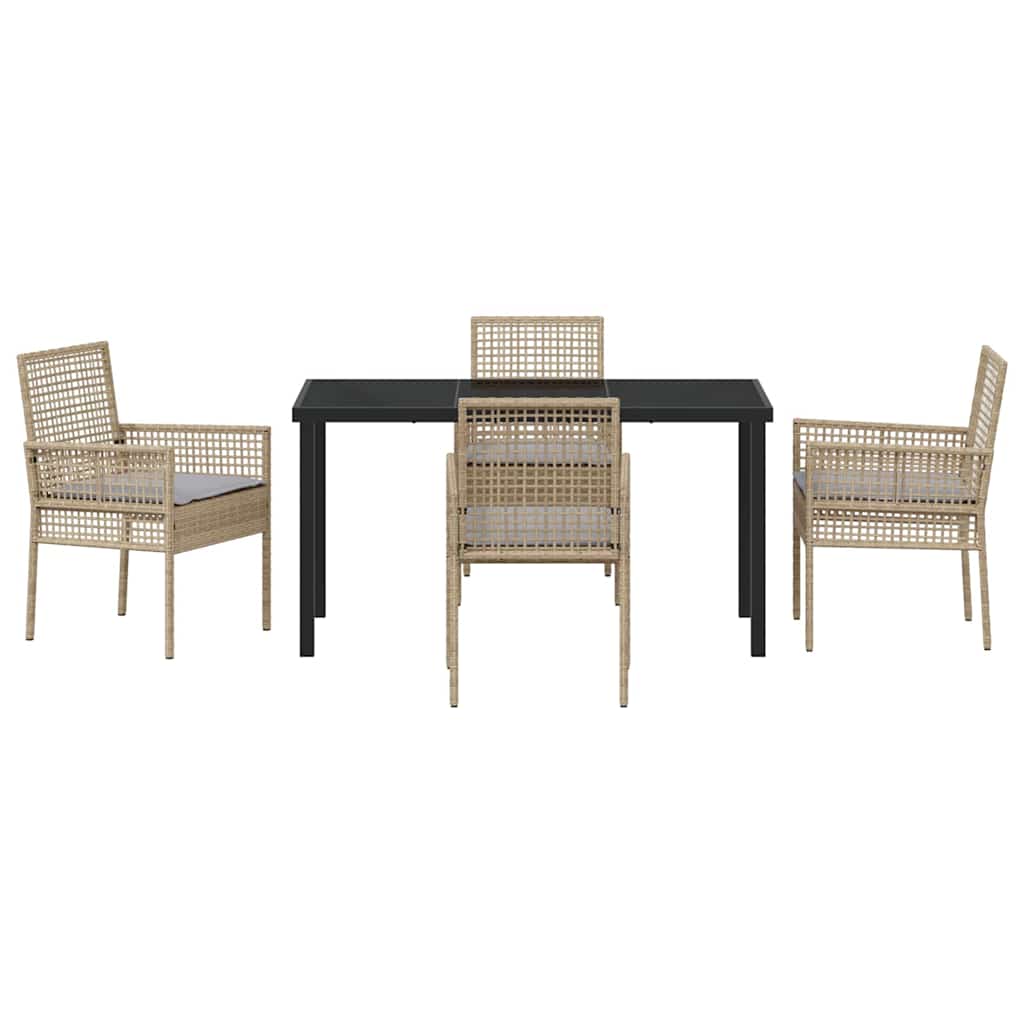 Garden Dining Set with Cushion 5 pcs Beige Poly rattan