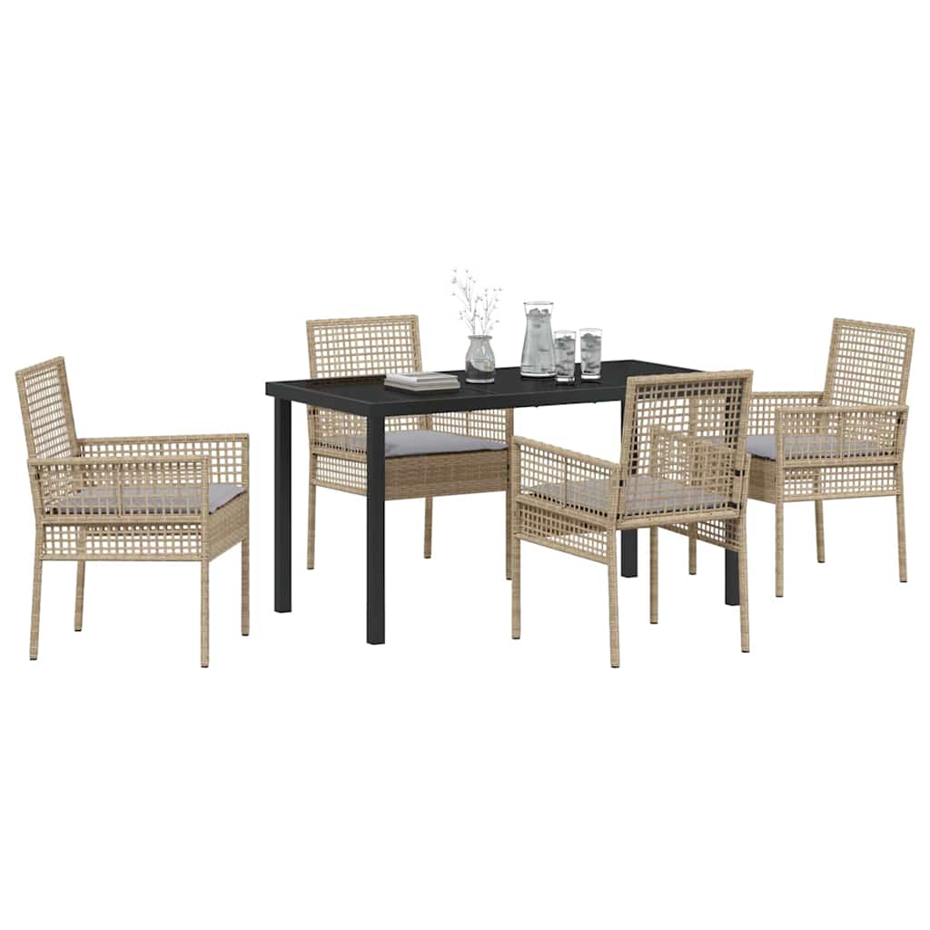 Garden Dining Set with Cushion 5 pcs Beige Poly rattan