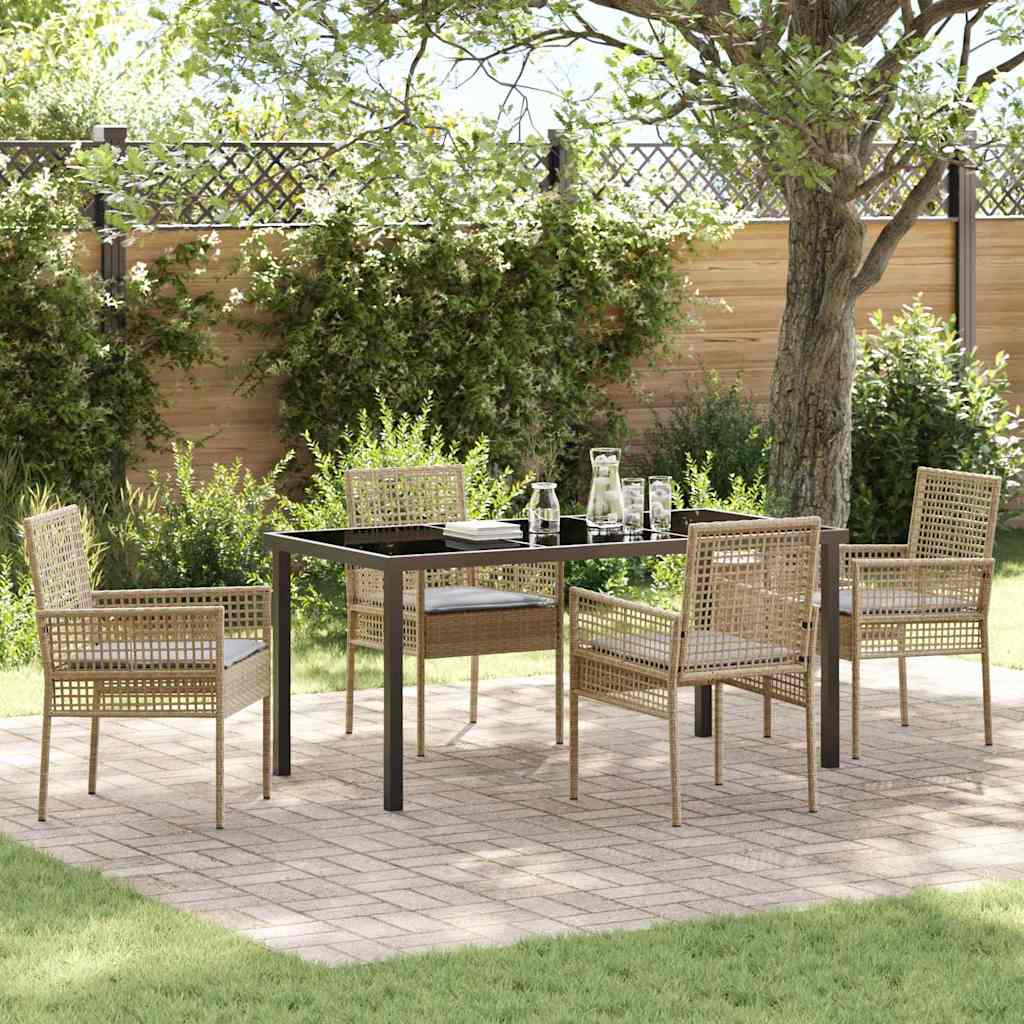 Garden Dining Set with Cushion 5 pcs Beige Poly rattan