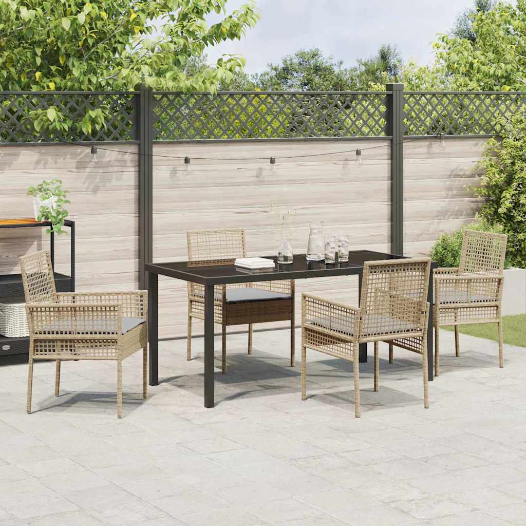 Garden Dining Set with Cushion 5 pcs Beige Poly rattan