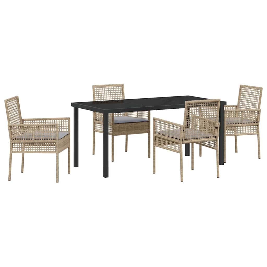 Garden Dining Set with Cushion 5 pcs Beige Poly rattan