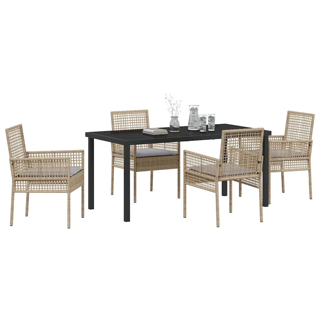 Garden Dining Set with Cushion 5 pcs Beige Poly rattan