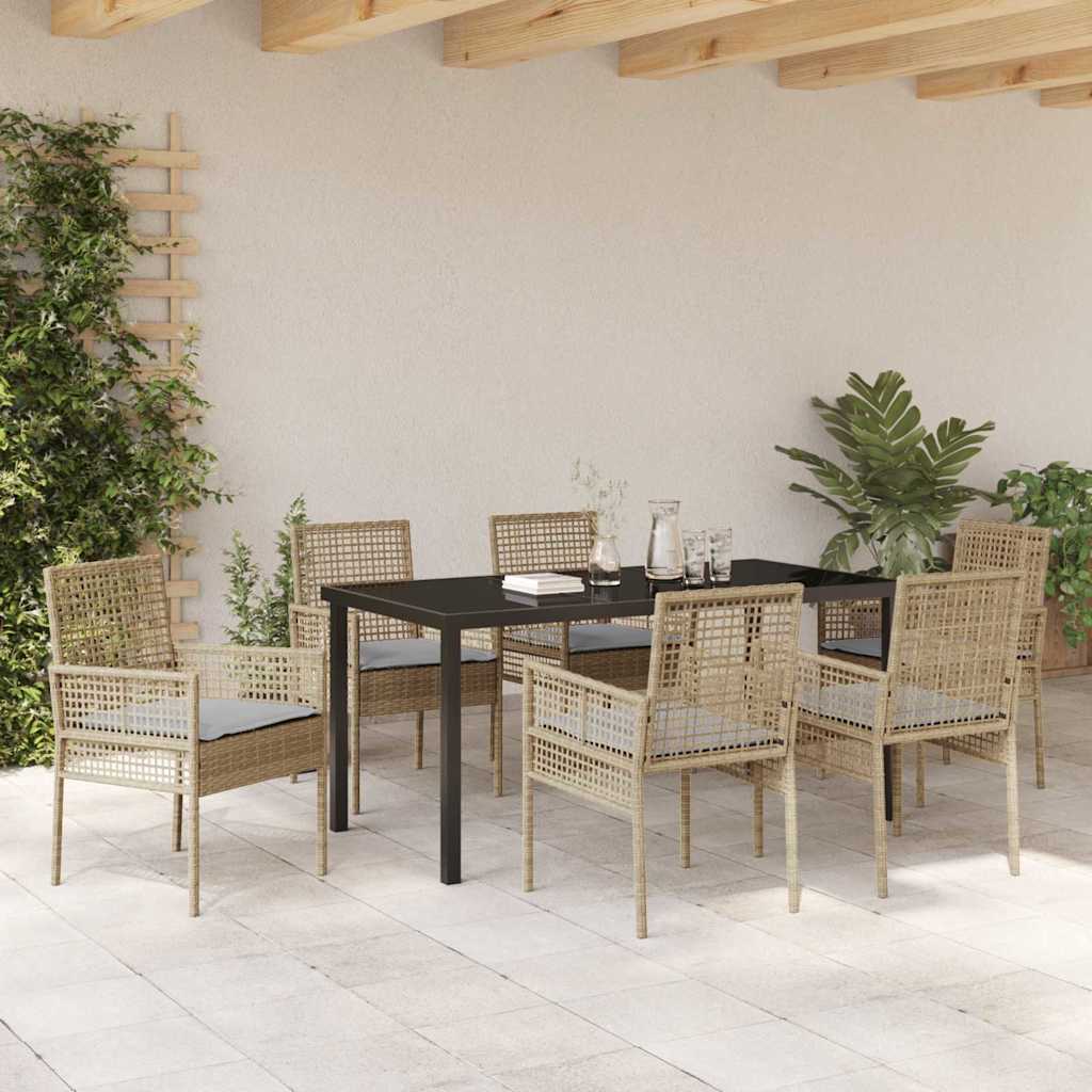 Garden Dining Set with Cushion 7 pcs Beige Poly rattan