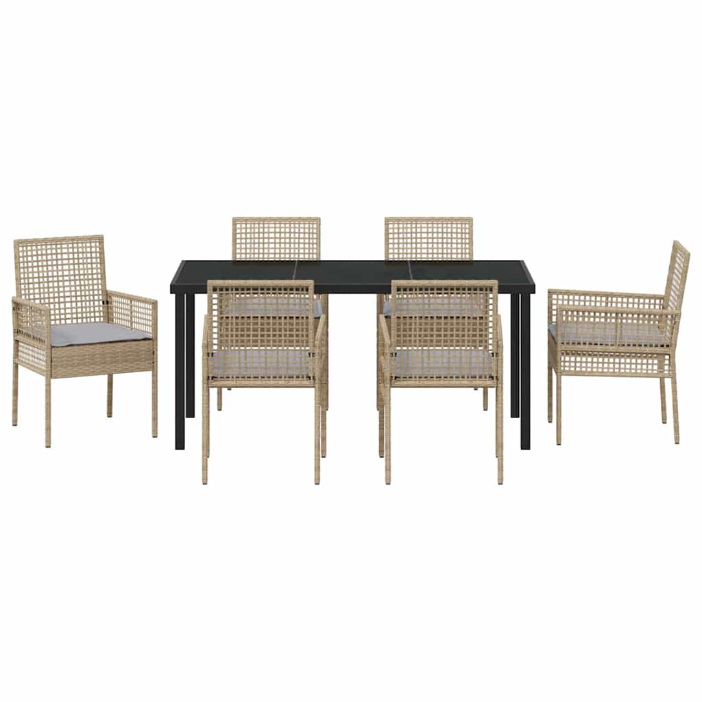 Garden Dining Set with Cushion 7 pcs Beige Poly rattan