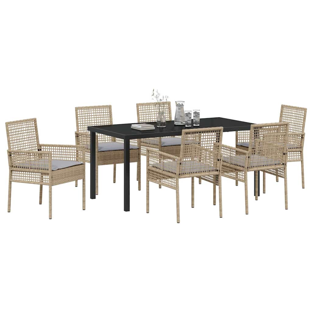 Garden Dining Set with Cushion 7 pcs Beige Poly rattan