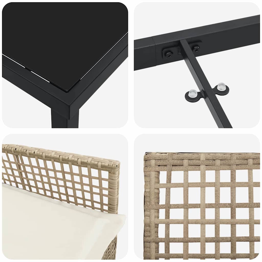 Garden Dining Set with Cushion 3 pcs Beige Poly rattan