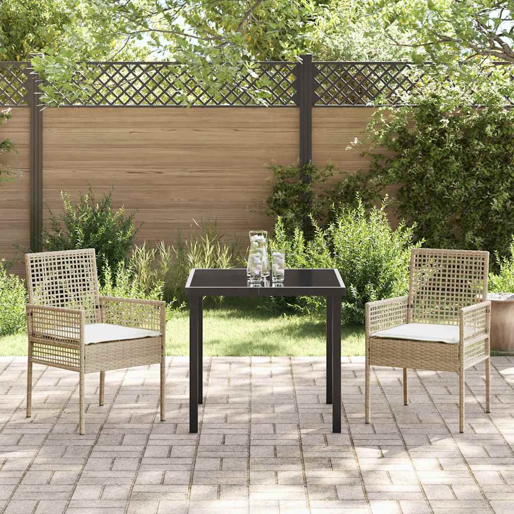Garden Dining Set with Cushion 3 pcs Beige Poly rattan