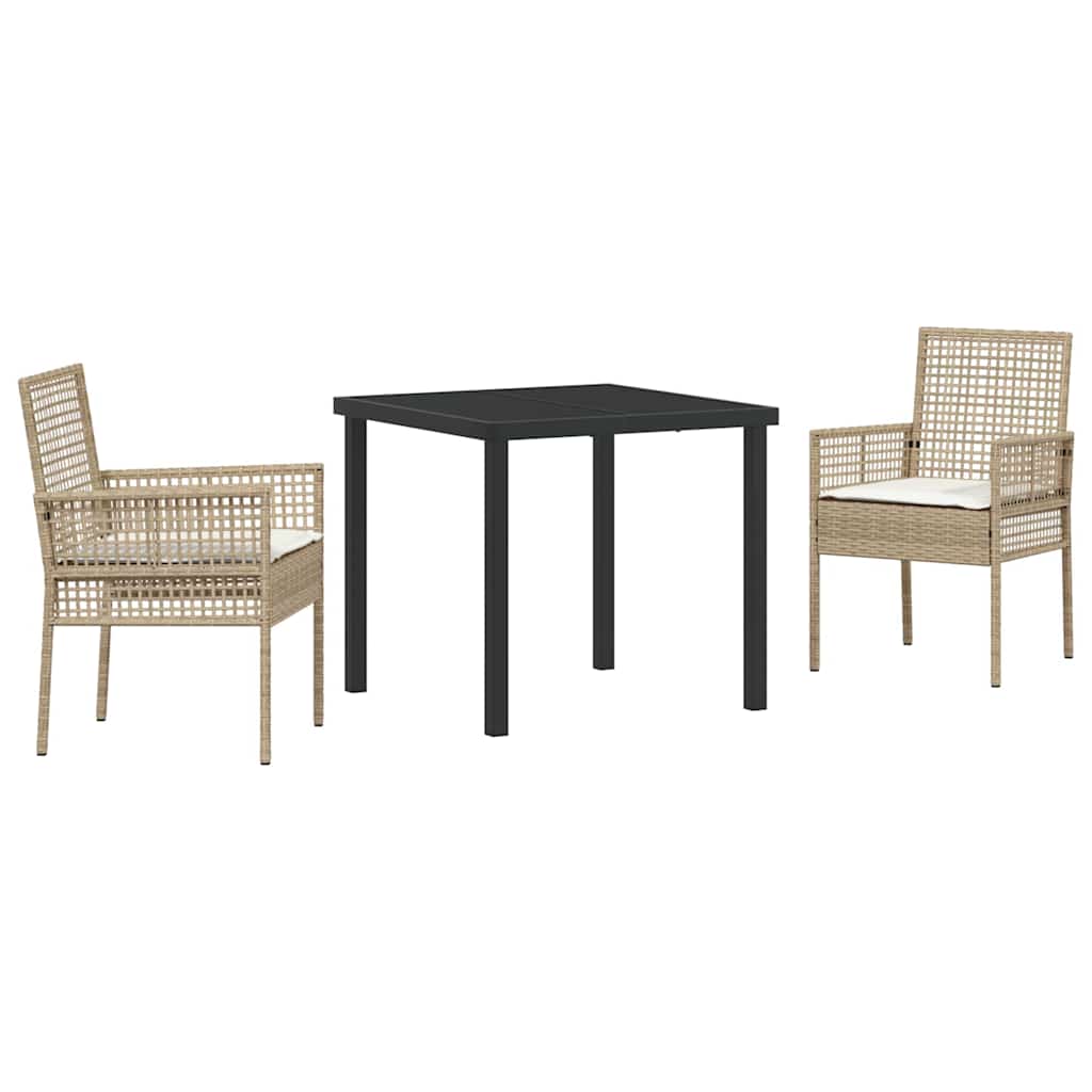 Garden Dining Set with Cushion 3 pcs Beige Poly rattan