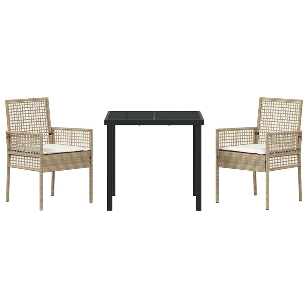 Garden Dining Set with Cushion 3 pcs Beige Poly rattan