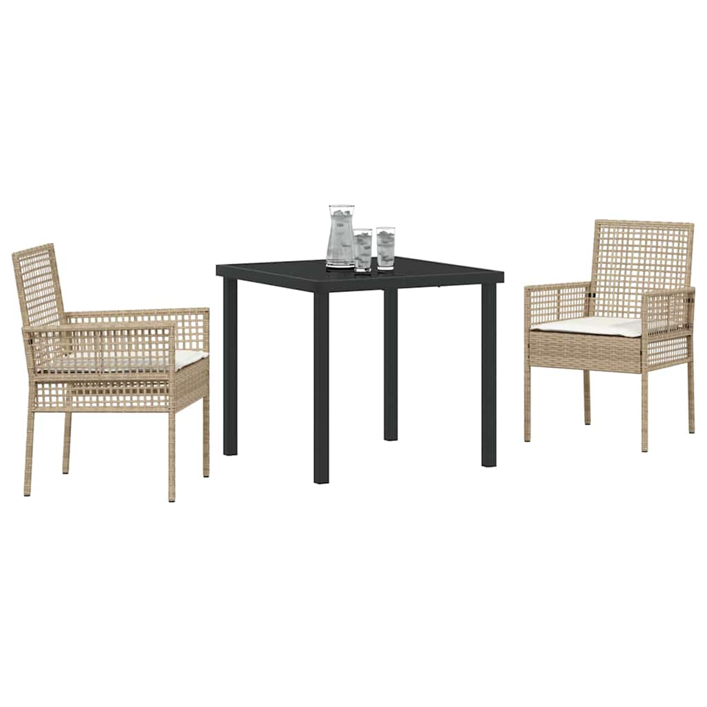 Garden Dining Set with Cushion 3 pcs Beige Poly rattan