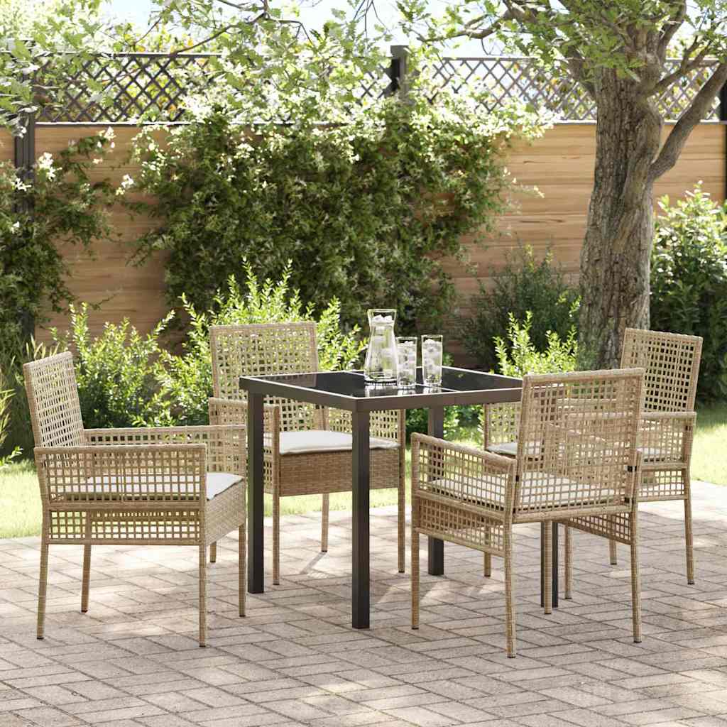 Garden Dining Set with Cushion 5 pcs Beige Poly rattan