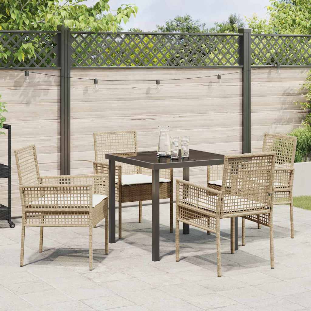 Garden Dining Set with Cushion 5 pcs Beige Poly rattan