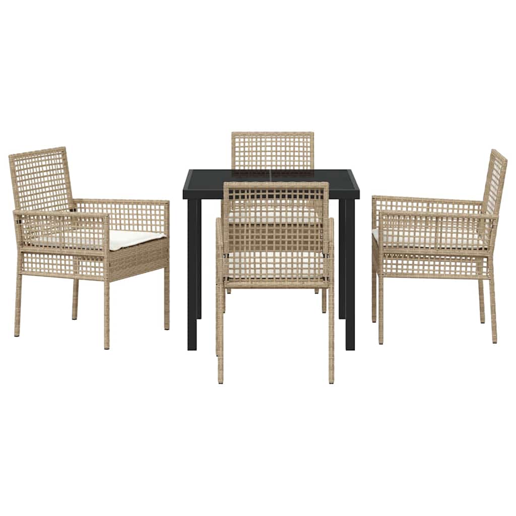 Garden Dining Set with Cushion 5 pcs Beige Poly rattan