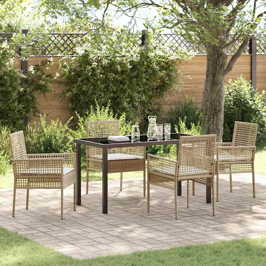 Garden Dining Set with Cushion 5 pcs Beige Poly rattan