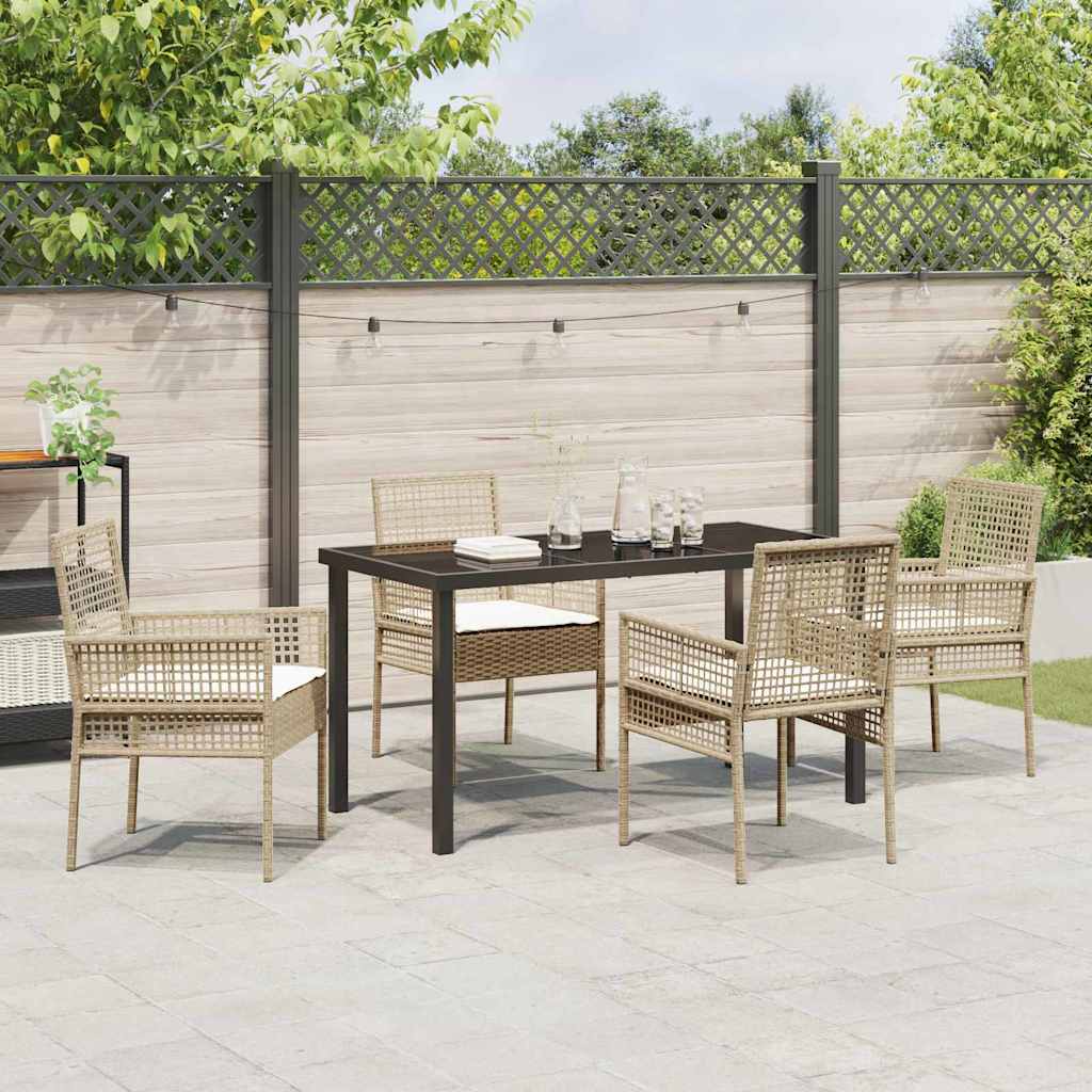 Garden Dining Set with Cushion 5 pcs Beige Poly rattan