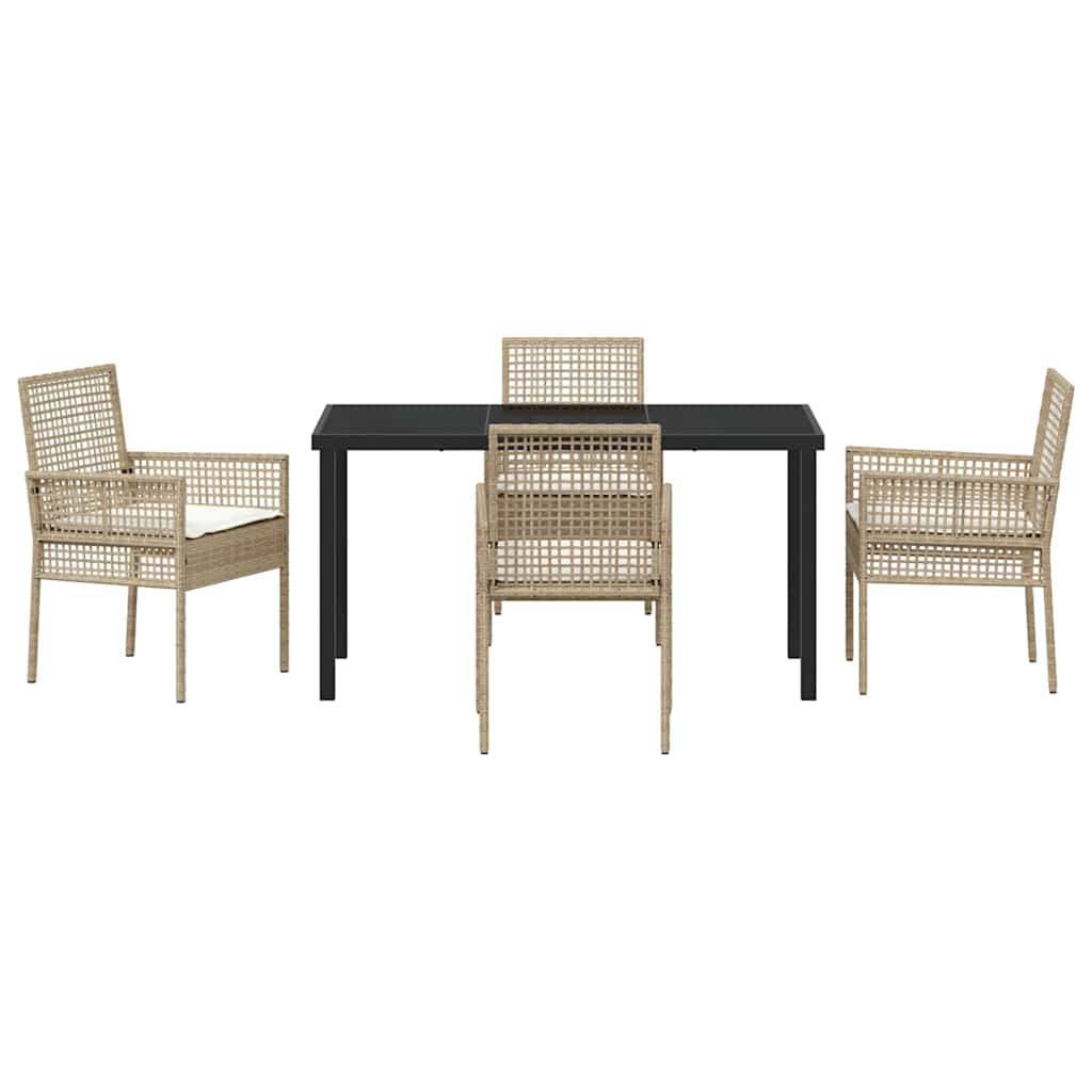 Garden Dining Set with Cushion 5 pcs Beige Poly rattan