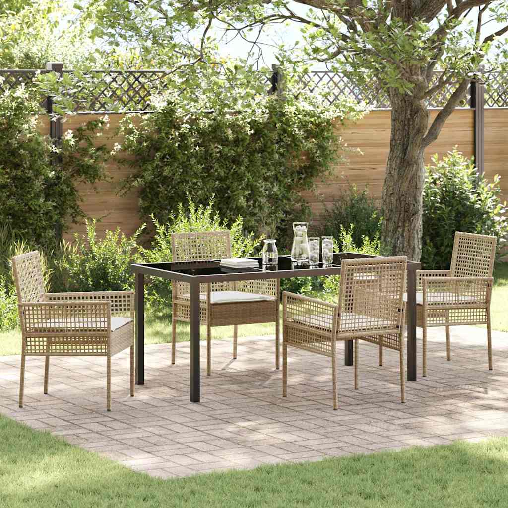 Garden Dining Set with Cushion 5 pcs Beige Poly rattan