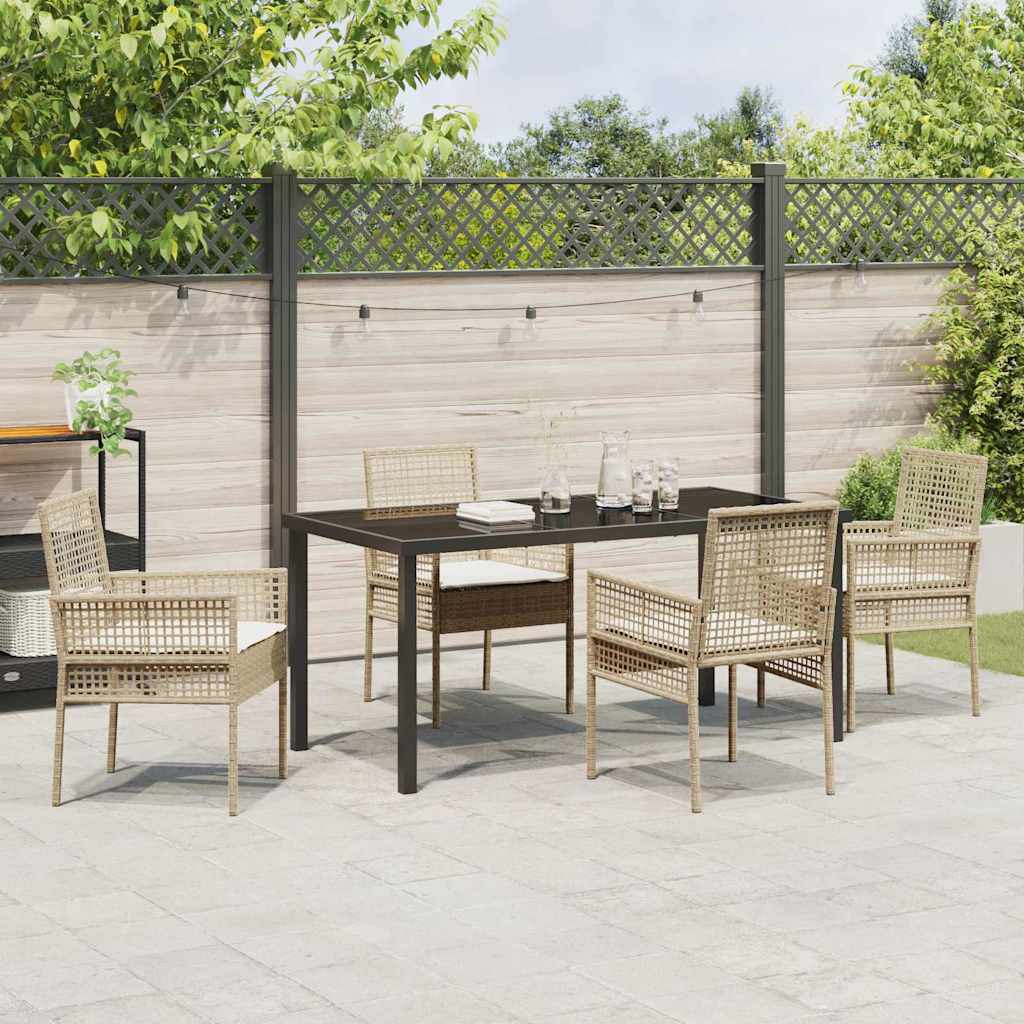Garden Dining Set with Cushion 5 pcs Beige Poly rattan