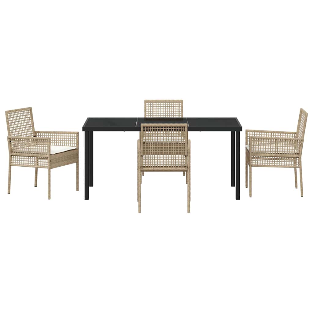 Garden Dining Set with Cushion 5 pcs Beige Poly rattan