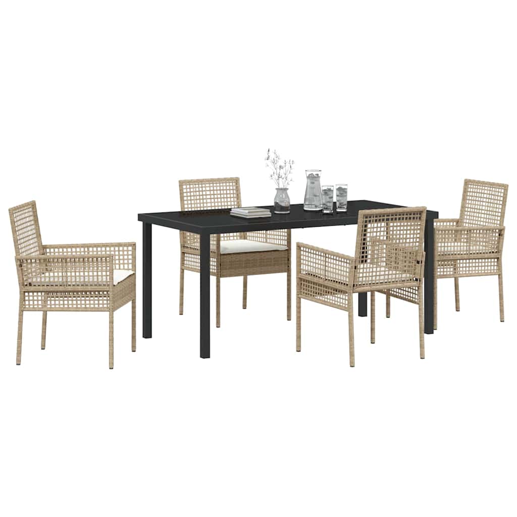 Garden Dining Set with Cushion 5 pcs Beige Poly rattan