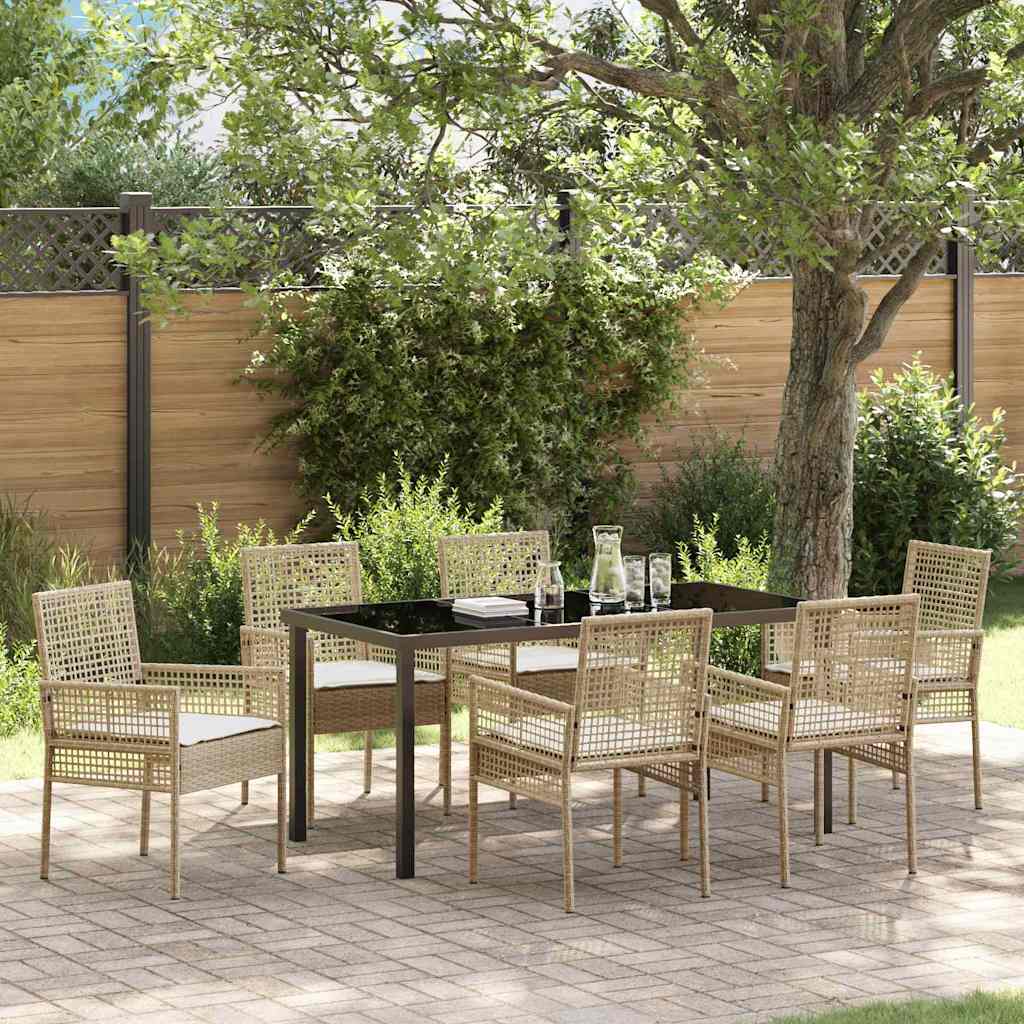 Garden Dining Set with Cushion 7 pcs Beige Poly rattan