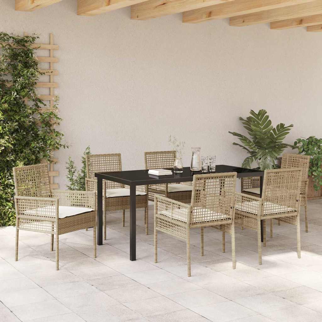 Garden Dining Set with Cushion 7 pcs Beige Poly rattan