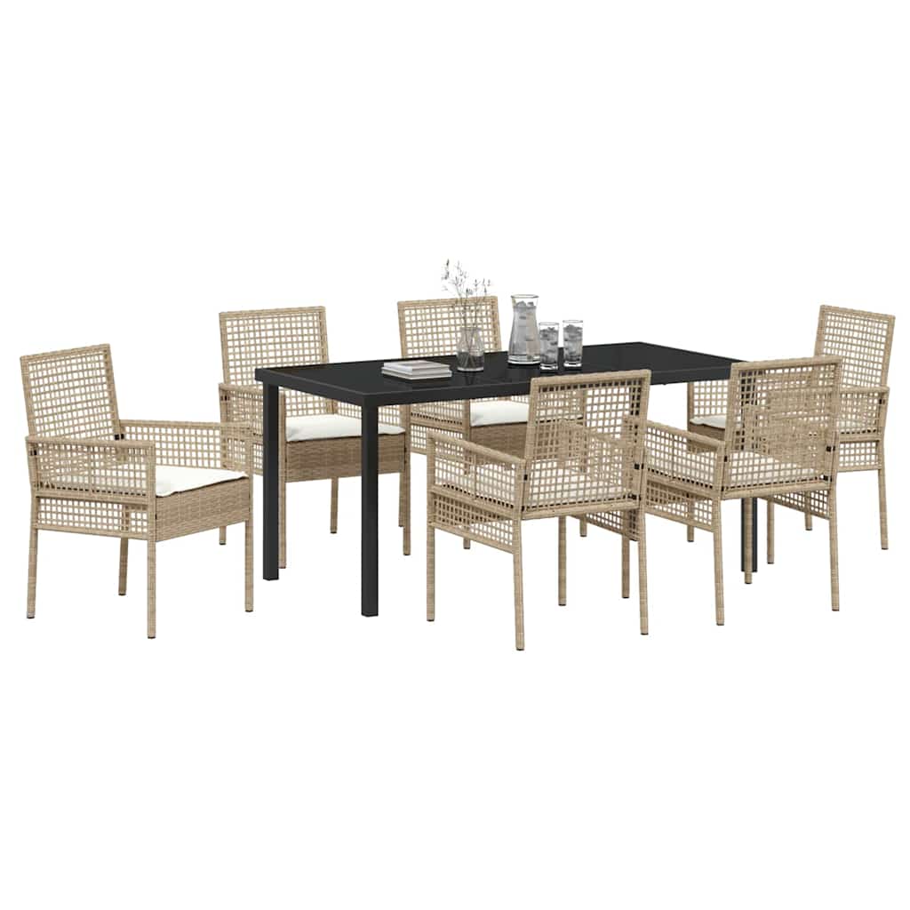 Garden Dining Set with Cushion 7 pcs Beige Poly rattan