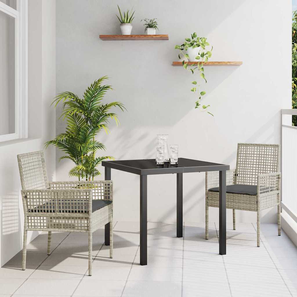 Garden Dining Set with Cushion 3 pcs Light Grey Poly rattan