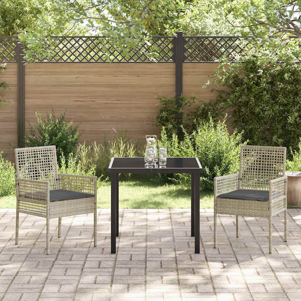 Garden Dining Set with Cushion 3 pcs Light Grey Poly rattan