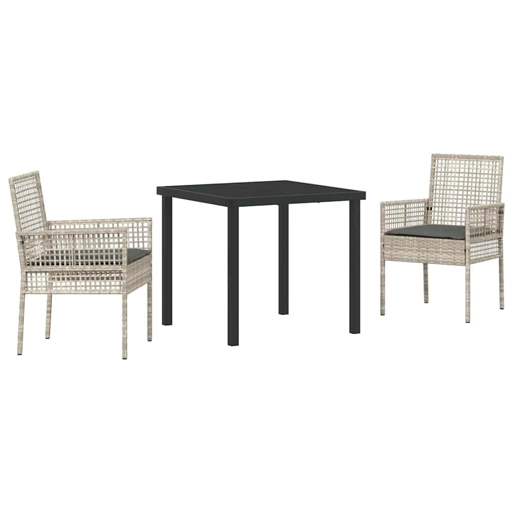 Garden Dining Set with Cushion 3 pcs Light Grey Poly rattan