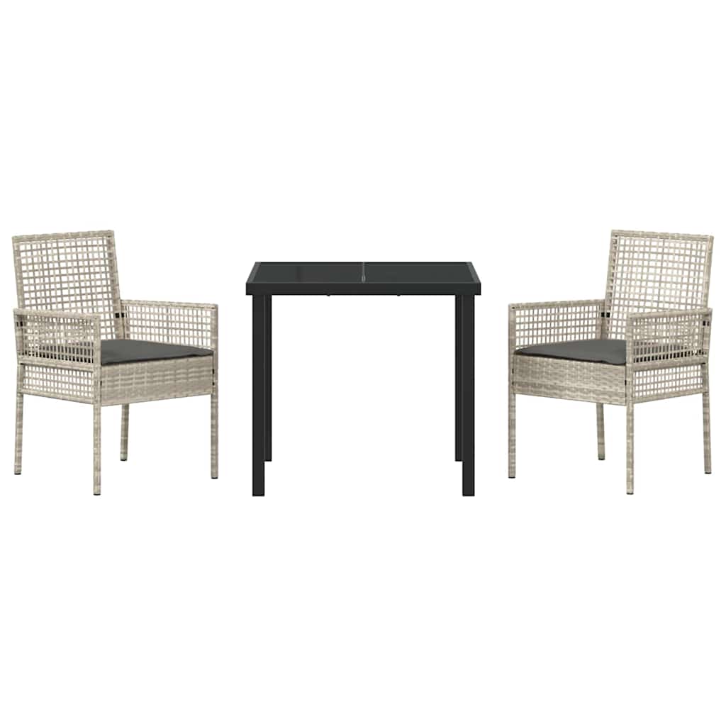 Garden Dining Set with Cushion 3 pcs Light Grey Poly rattan